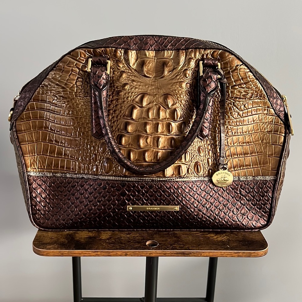 Brahmin copper snake skin satchel